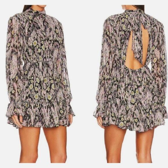 HEMANT & NANDITA Kari Short Black and Metallic Long Sleeve Mini Dress Mediuim - Picture 2 of 12